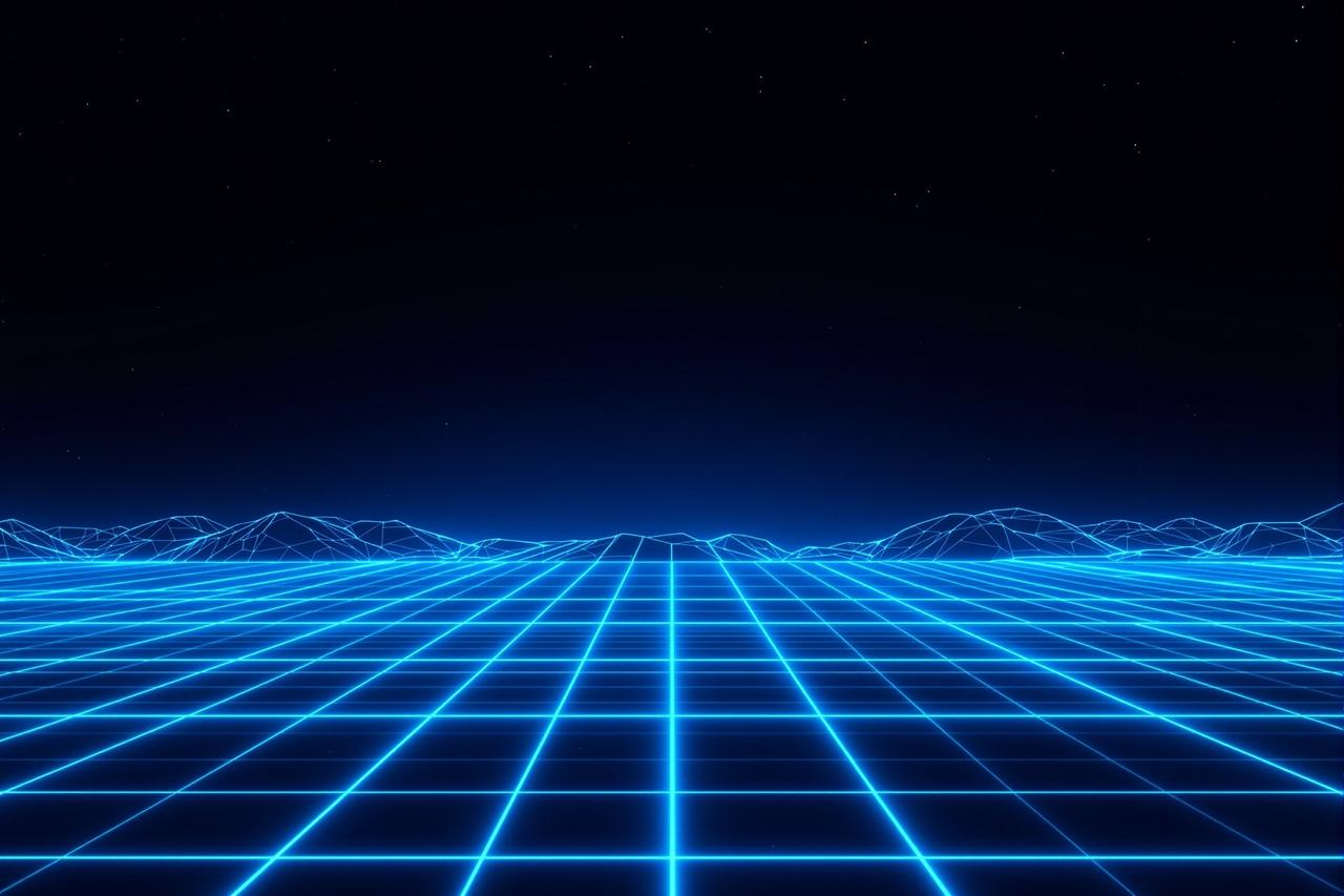 手机影院背景 - 霓虹像素网格构成的数字电影世界